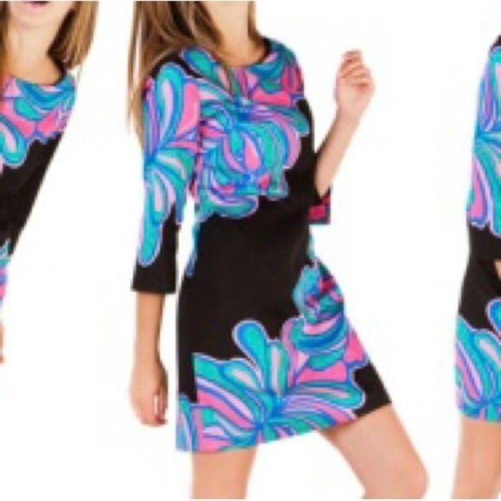 LILLY PULITZER Shauna Tunic Dress Black Novelty Big Bang‎ Size 6
